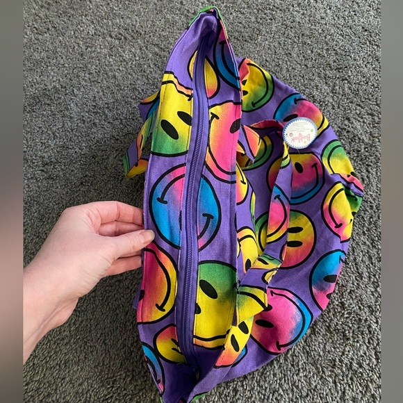 NWT Bunk Junk Neon Multicolor Smiley Face Medium Size Retro Colorful Tote Bag - Picture 7 of 15